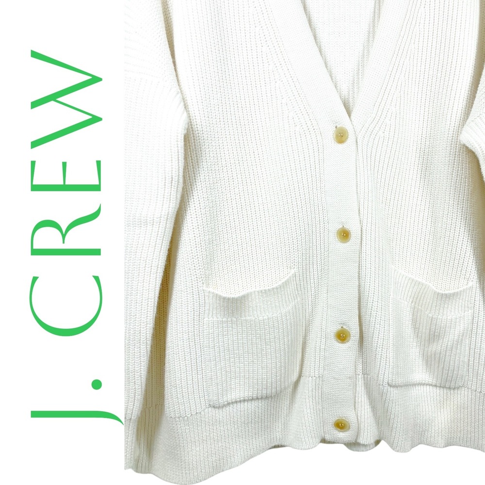 J.Crew Re-Imagined Ribbed Cardigan Women Medium Ivory Cotton Cashmere Cozycore - Picture 7 of 11